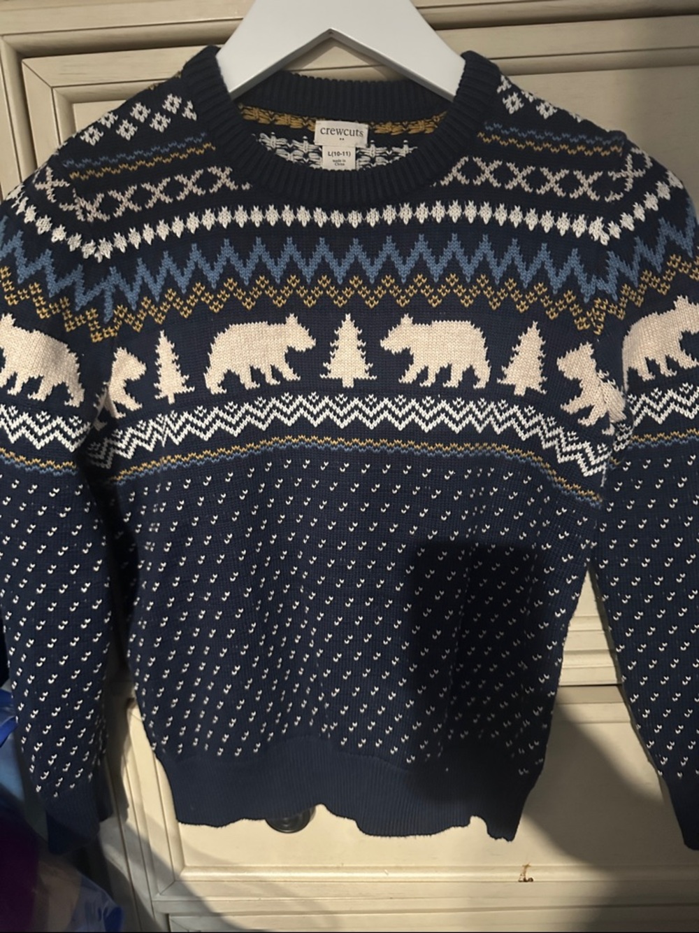 Crewcuts Navy Fair Isle Bear Crewneck Sweater